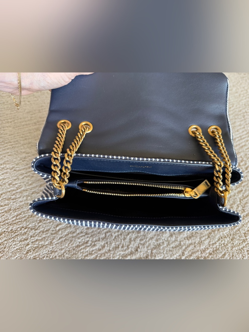 Saint Laurent Navy and White Striped Denim Small Loulou Shoulder Bag - Picture 5 of 12